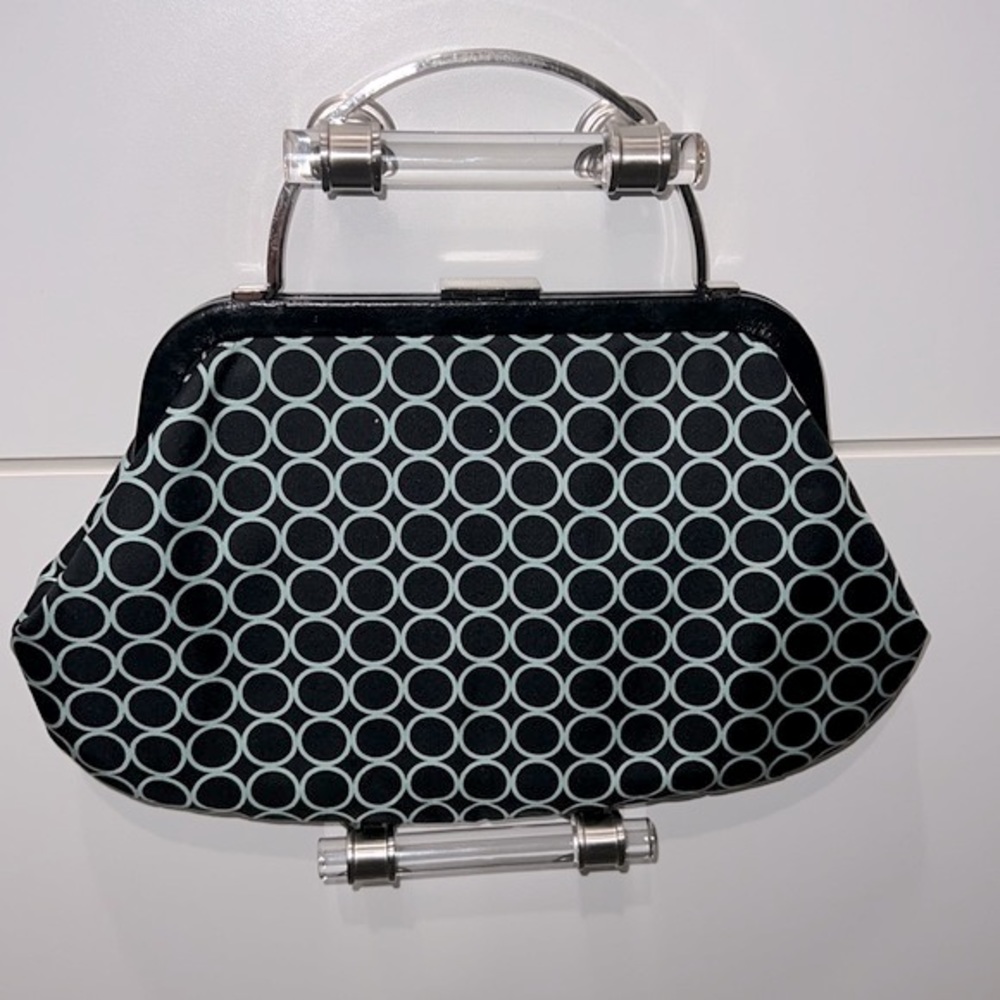 Banana Republic 100% Silk Clutch Purse w/Cow Leather Trim and Metal Handles